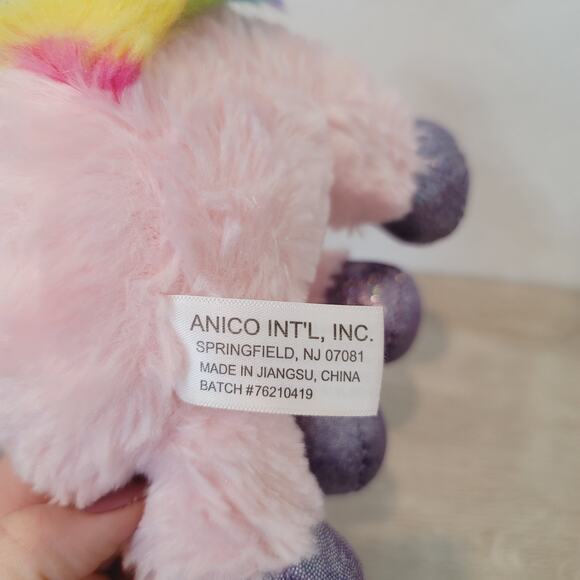 Anico Intl Unicorn Plush Stuffed Animal Pink Purple Glitter Hooves Eyes 10" - Picture 4 of 12